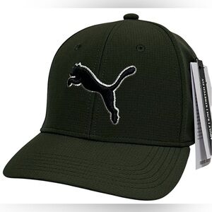 Puma Men's Polyester Baseball Cap Green with Black Puma - Stretch Fit S/M